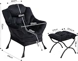 HollyHOME Armchair With Footstool Velvet Black Steel Frame 500lbs view 7