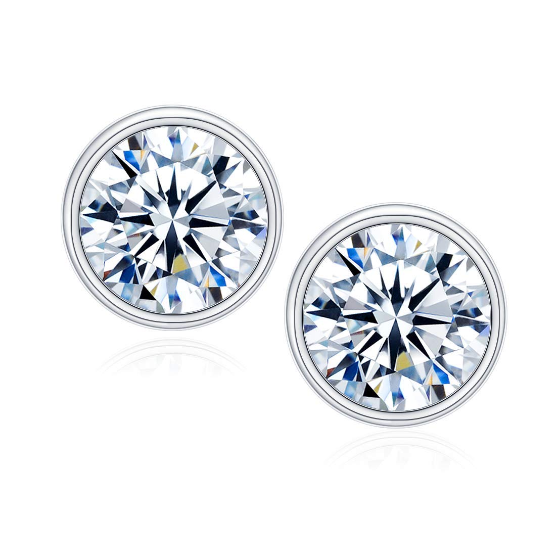 18K White Gold Plated Classic Solitaire Stud Earring 925 Sterling Silver Earrings – 5A Premium Simulated Diamond Stones, Hypoallergenic Silver Earrings, Luxury Gift for Her (Sterling Silver Bezel) — image 1