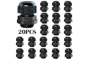 maierke 20PCS 1/2” NPT Cord Grip Cable Glands Kit,Cable Gland Waterproof Adjustable Nylon Strain Relief Cord Connectors Black With Gaskets