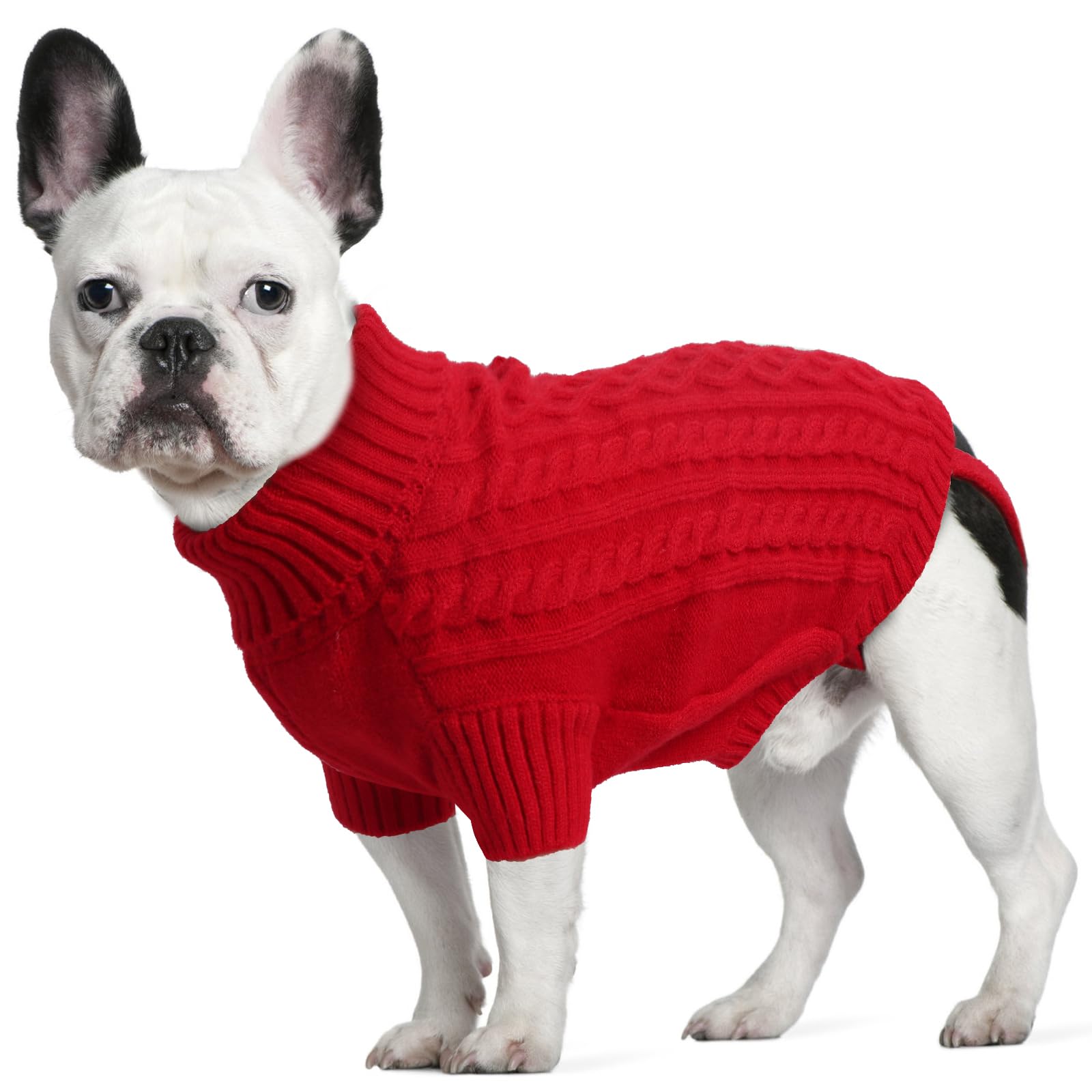 LiebeDD Dog Jumpers Medium Size, Turtleneck Knitted Dog Sweater with Leash Hole Winter Warm Jumper for Medium and Large Dogs Cold Weather Knitwear for Dachshund French Bulldog, Bright Red