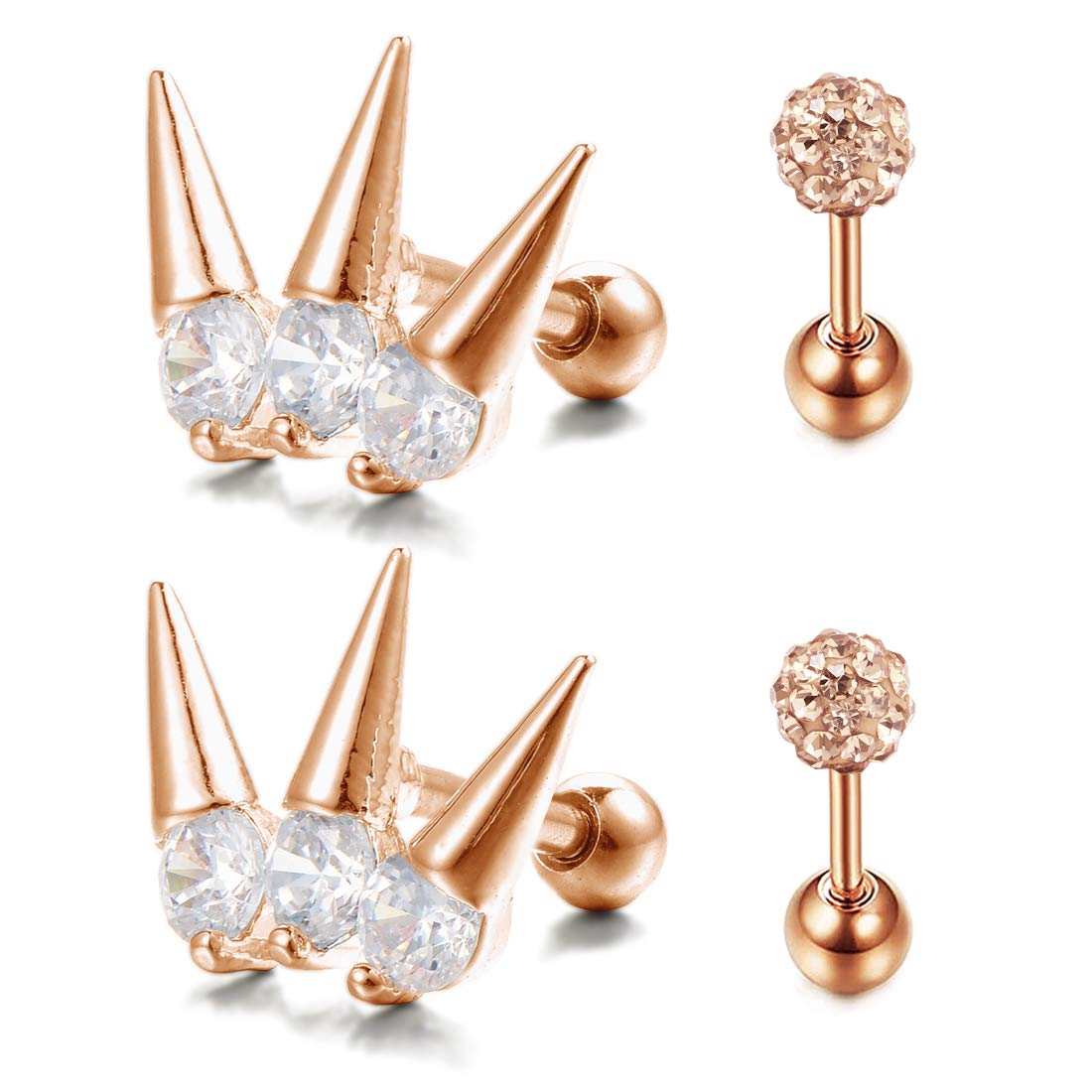 MODRSA Tragus Earrings 16G Stainless Steel Helix Stud Earrings for Women Cartilage Piercing Tragus Stud Jewellery Rose Gold