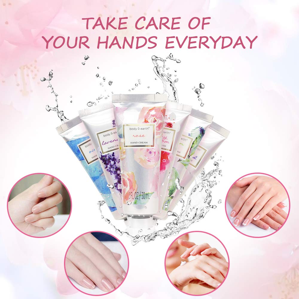 Hand Cream Gift Set, Body & Earth Luxurious Hand Lotion Set Deeply Moisturizing for Rough Hands, Enriched with Shea Butter and Glycerin, 6 Pcs Travel size (6x1.0 oz), Best Gift Ideas for Women : Beauty