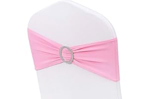 Albassa Chair Sashes Spandex Stretch Chair Bows with Buckle Slider for Wedding Party Decorations (Pink, 50PCS)