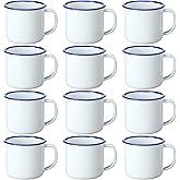 Yinder Mini Enamel Camping Coffee Mugs Metal Small Classic Portable White Campfire Mugs Bulk Vintage Cups with Handle for Coffee Tea Picnic Travel Indoor Outdoor Activities(4 oz, 12 Pcs)