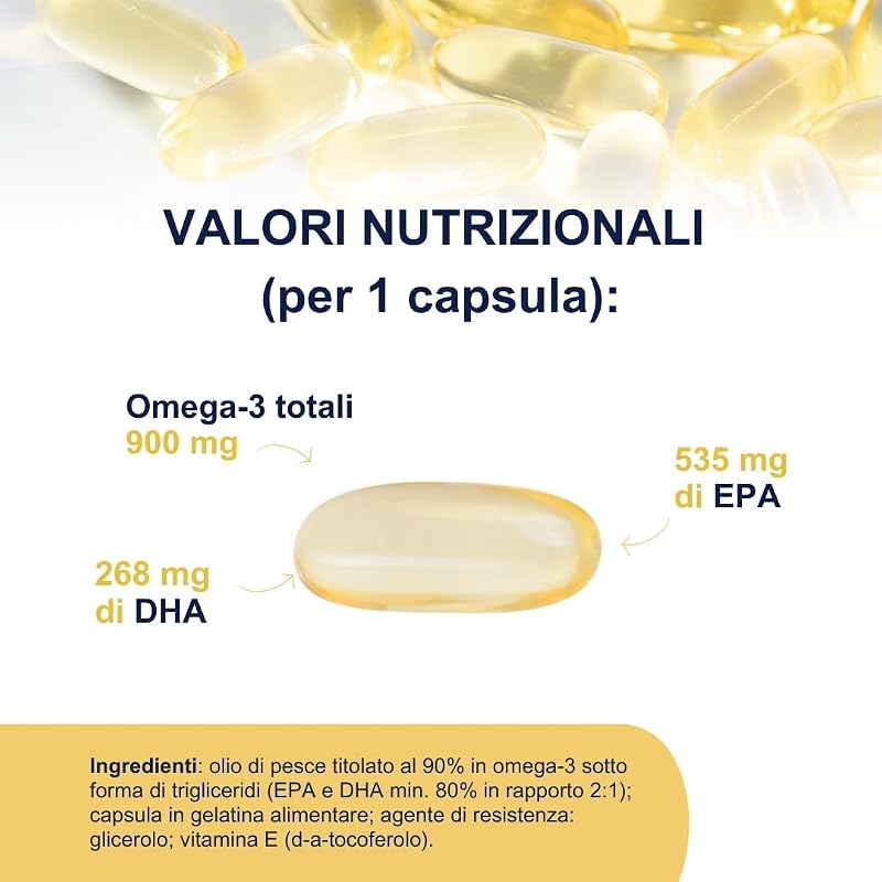 Omega 3 IFOS 5 Stelle 90 cps - Olio di Pesce Omega 3 1000mg - Ricco di EPA e DHA - Senza Retrogusto, Facile da Digerire, Privo di Metalli Pesanti
