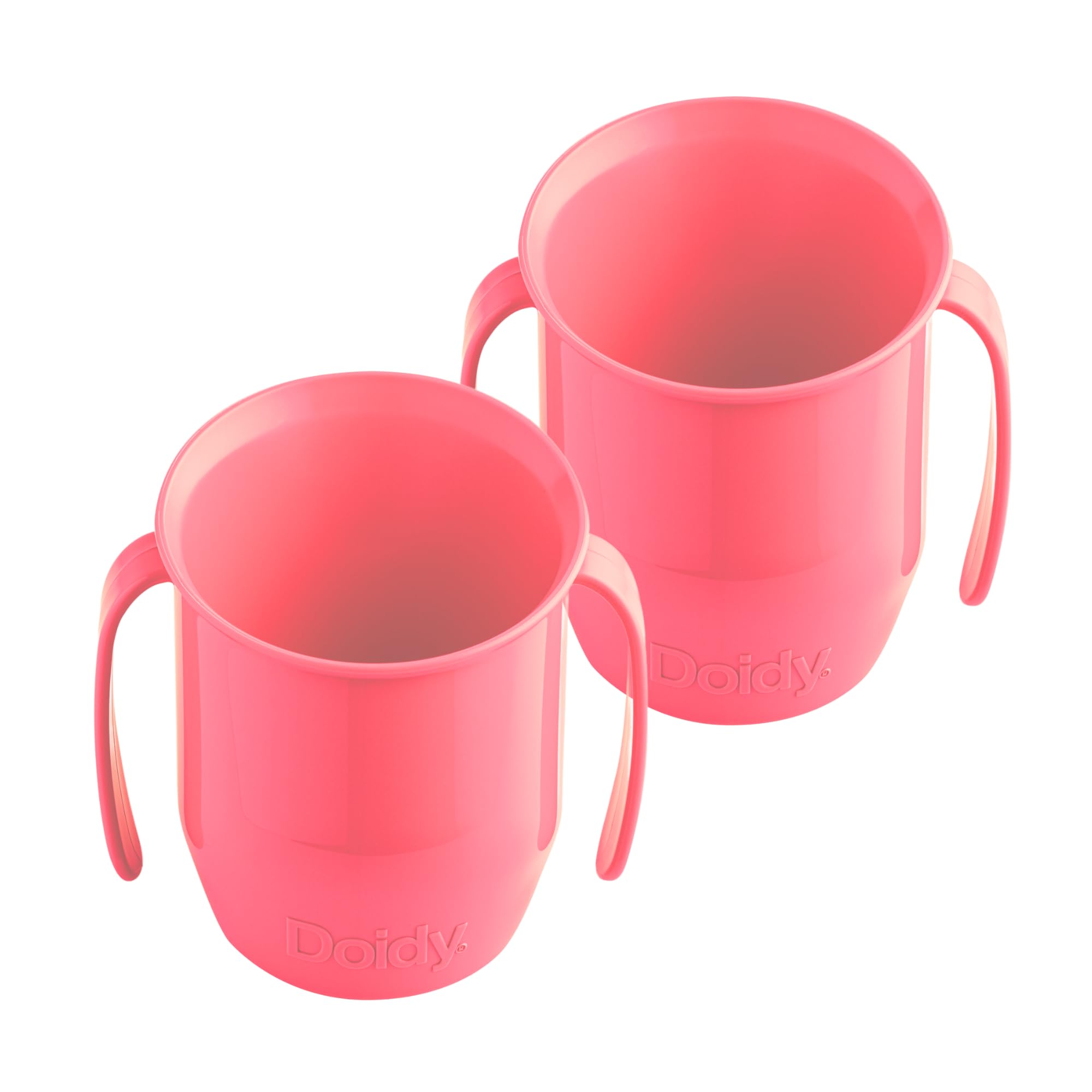 Doidy Cup, Open Cup for Training Baby 6 Months-3 Years, 200ml, Slanted Weaning Cup with Handles for Learning to Drink, BPA Free, 2 Pack (Red)
