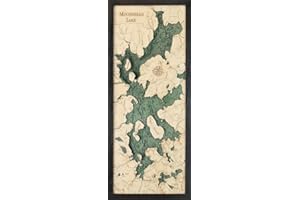 SAKAFU Moosehead Lake 3-D Nautical Wood Chart, 13.5" x 31"