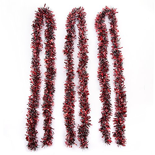 SANNO Christmas Tinsel Garland Holiday Party Ornament Red Tinsel Thick