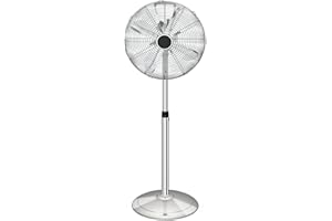 InfiniPower 16" High Velocity Stand Fan, Adjustable Heights, 75°Oscillating, Low Noise, Quality Made Fan with 3 Settings Speeds, Metal for Industrial, Commercial, Residential, Color: Chrome