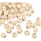 PATIKIL 10mm Natural Wood Beads, 60 Pack Unfinished Wooden Beads Geometric Hexagon Loose Beads Spacer Beads for DIY Craft Jewelry Making Home Decoration