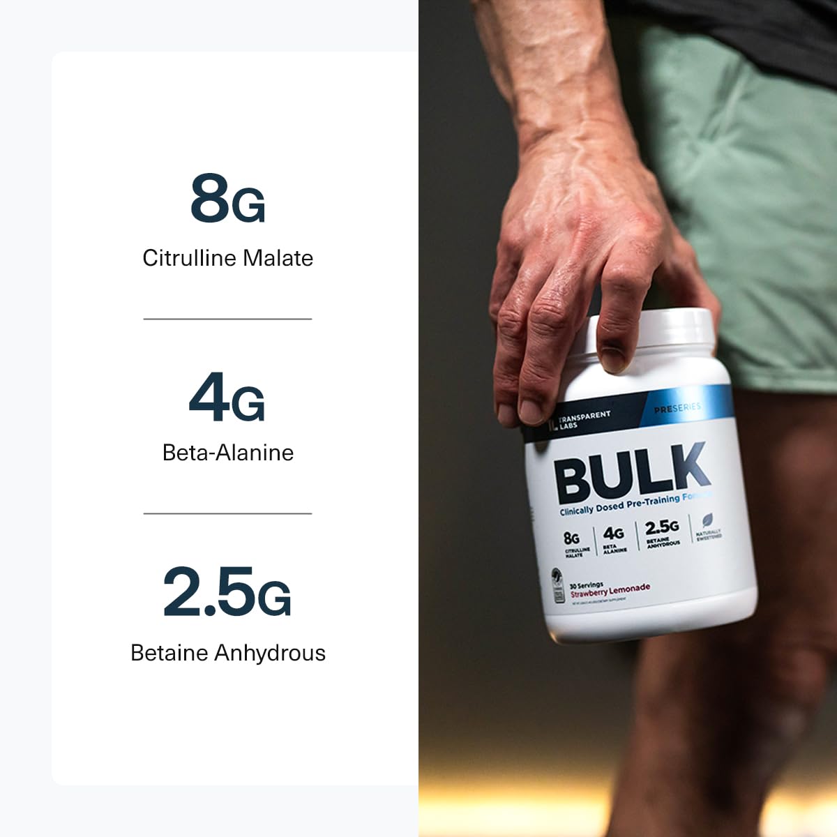 Transparent Labs Bulk Pre Workout Powder - Naturally Sweetened Advanced Pre-Workout Formula for Muscle Building and Strength - 30 Servings, Strawberry Lemonade