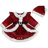 Lucikamy Newborn Baby Girl Christmas Outfit Ruffle Long Sleeve Red Velvet/Plaid Romper Dress Xmas Cute Fall Winter Clothes