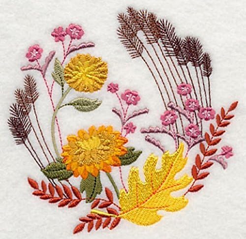 Embroidered Kitchen Towel Autumn Grain Floral Garden Design