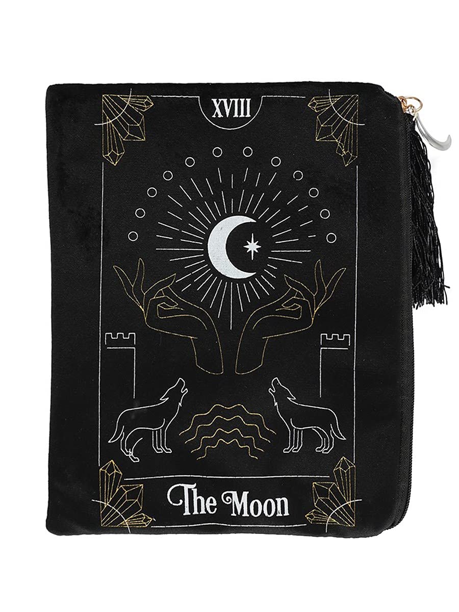 Mystical Multicolor "The Moon" Tarot Card Zippered Bag - 20cm x 15cm (1 Pc.) - Velvet Pouch with Elegant Tassel and Charm - Compact Size for Tarot Decks, Crystals &Treasures