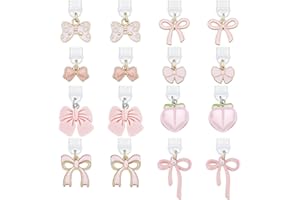 CRAFTYMELODY 16Pcs 8 Styles Dust Plugs Charms Pink Bow Mobile Dustproof Plugs Kindles Dust Plug Charms Bow Peach Phone Plug C