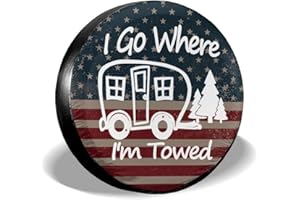ABSOP I Go Where I'm Towed American Flag Spare Tire Cover Waterproof Dust-Proof Universal 14 Inch Wheel Camper Spare Tire Cover Fit for RV Trailer Truck Jeep SUV Rav4 Motorhome Travel Trailer