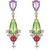Teardrop Crystal Dangle Drop Earrings for Women Colorful Flower Chandelier Iridescence Cubic Zirconia Vintage Statement Wedding Earrings Mom Wife Prom
