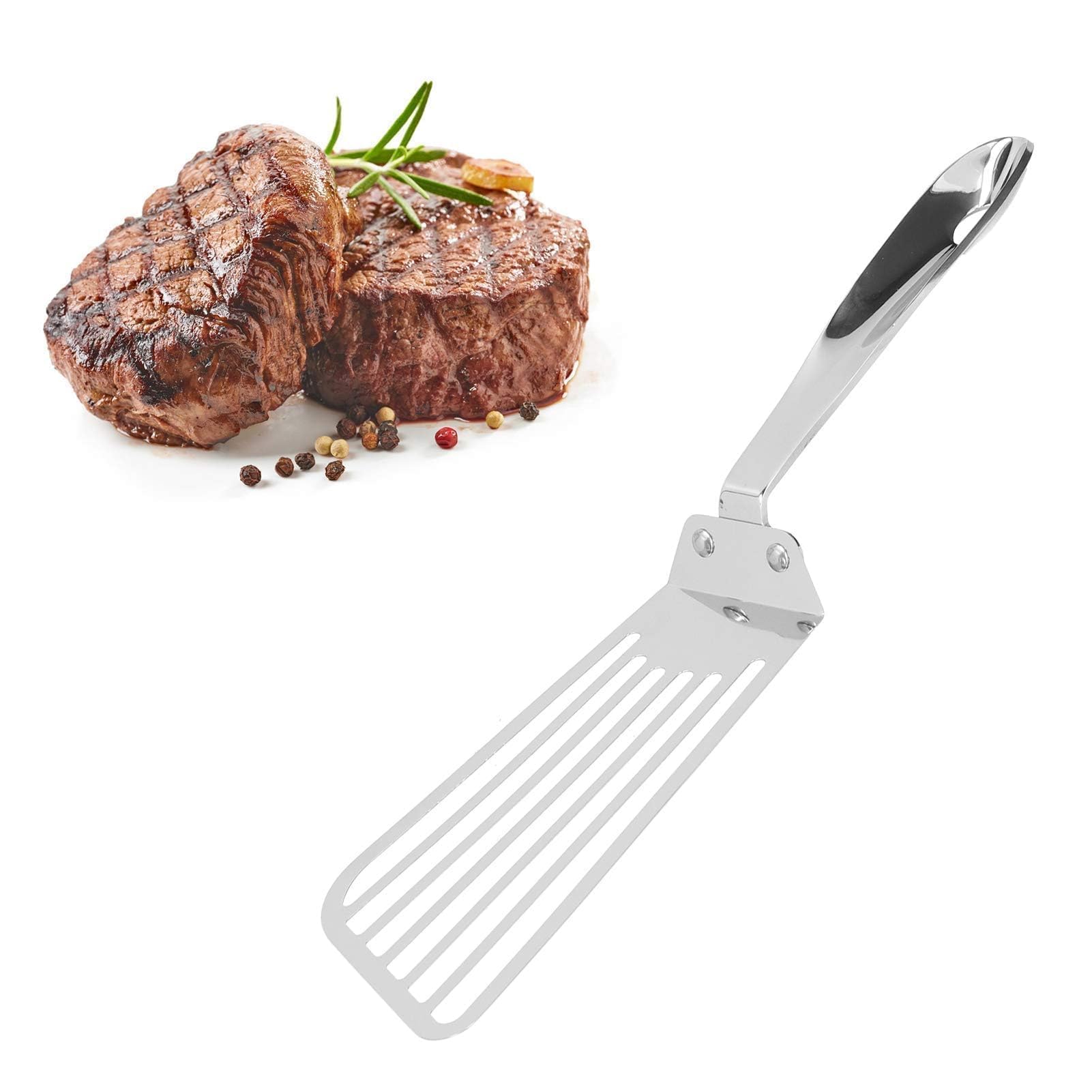 Stainless Steel Slotted Fish Slice, 12.6x2.6inch Non-Stick Spatula Turner for Fish, Eggs, Meat, Fries