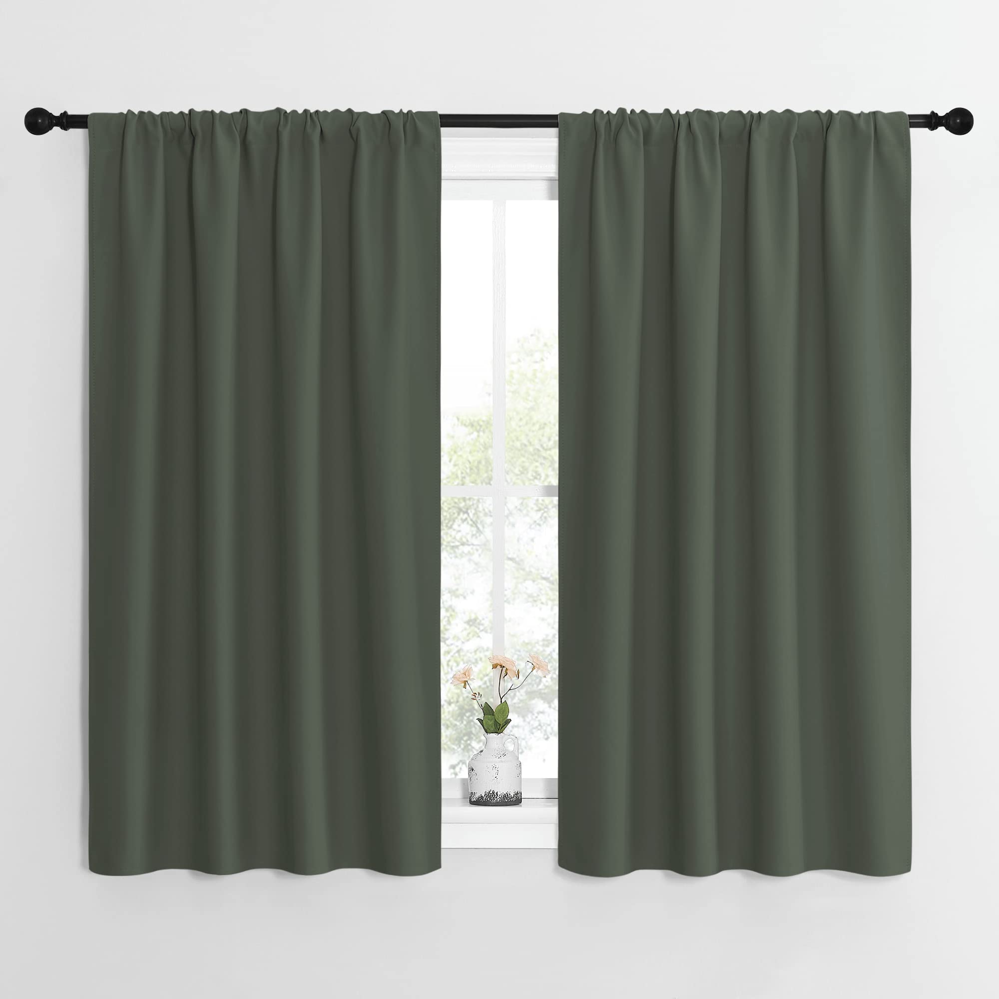Photo 1 of NICETOWN Bedroom Curtains Blackout Draperies - All Season Thermal Insulated Solid Rod Pocket Top Blackout Curtains/Drapes for Kid's Room (Dark Mallard, 1 Pair, 42 x 54 Inch)