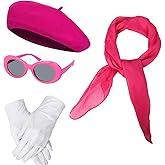 BengPro Women Girls French Themed Party Beret Hat Chiffon Scarf Gloves Retro Oval Sunglasses Fancy Dress Costume Set