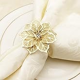 NAGU Flower Napkin Rings Set of 6, Hollow Out Floral Napkin Holder Adornment Exquisite Household Napkins Rings Set Rhinestone