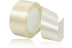 HLOMVE Solid Color Beige Satin Ribbon, 1-1/2 Inches x 25 Yards Fabric Satin Ribbon for Gift Wrapping, Crafts, Hair Bows Making, Wreath, Wedding Party Decoration and Other Sewing Projects