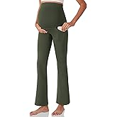 POSHDIVAH Women's Maternity Yoga Pants Work Lounge Stretchy Bootcut Flare Pants Pregnancy Dress Trousers for Business Casual
