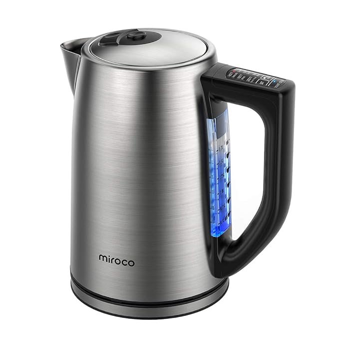 Miroco Electric Kettle Temperature Control Stainless Steel 1.7 L Tea Kettle, BPA-Free Hot Water Boiler Cordless with LED Light, Auto Shut-Off, Boil-Dry Protection, Keep Warm, 1500W Fast Boiling, 120V