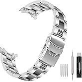 Kai Tian Curved Ends Watch Band 22mm with Foldover Clasp, Tone Silver Solid Quality Stainless Steel Half-Moon Tapered 3D Flats Metal Watch Strap for Men Women