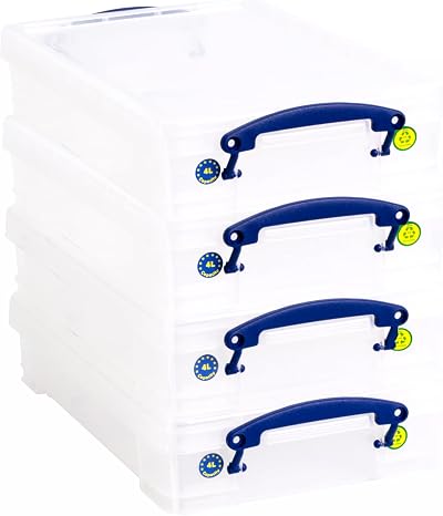 Really Useful Box 4 Litre Clear Plastic Storage Box Pack of 4