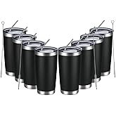 MEWAY 20oz Tumbler 8 Pack Double Wall Vacuum Insulated Travel Mug Bulk, Stainless Steel Tumblers with Lid and Straw, Durable Powder Coated Coffee Cups for Cold & Hot Drinks (Black, 8)