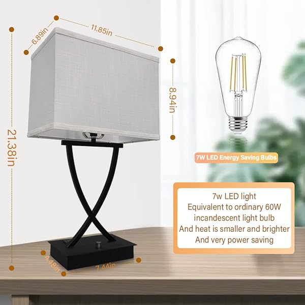 OYEDIS FULLY DIMMABLE MEDIUM TABLE LAMP FOR BEDROOM WITH TYPE C/USB CHARGING PORT AND 1 AC OUTLET WHITE SHADE 21.38″ BEDSIDE NIGHTSTAND LAMP FOR LIVING ROOM OFFICE AND HOTEL BULB INCLUDED
