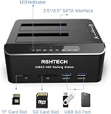 RSHTECH Dual Bay SATA HDD SSD Docking Station USB 3.0 SD Card Clone 16TB view 2