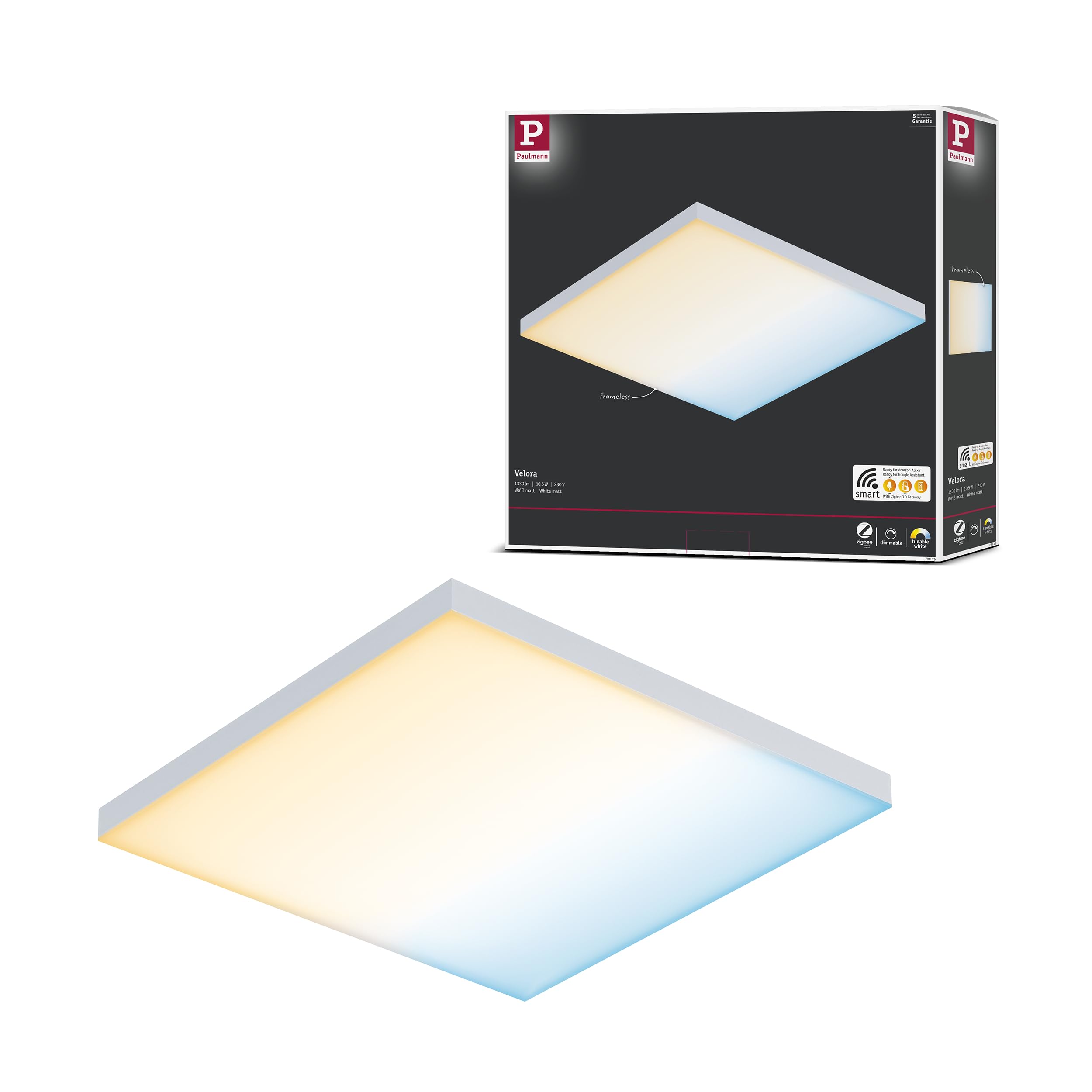 Paulmann 79825 Velora LED Panel Rectangular incl. 1x10.5 watt Ceiling lamp White matt Light Panel Metal Ceiling Light 2700 K