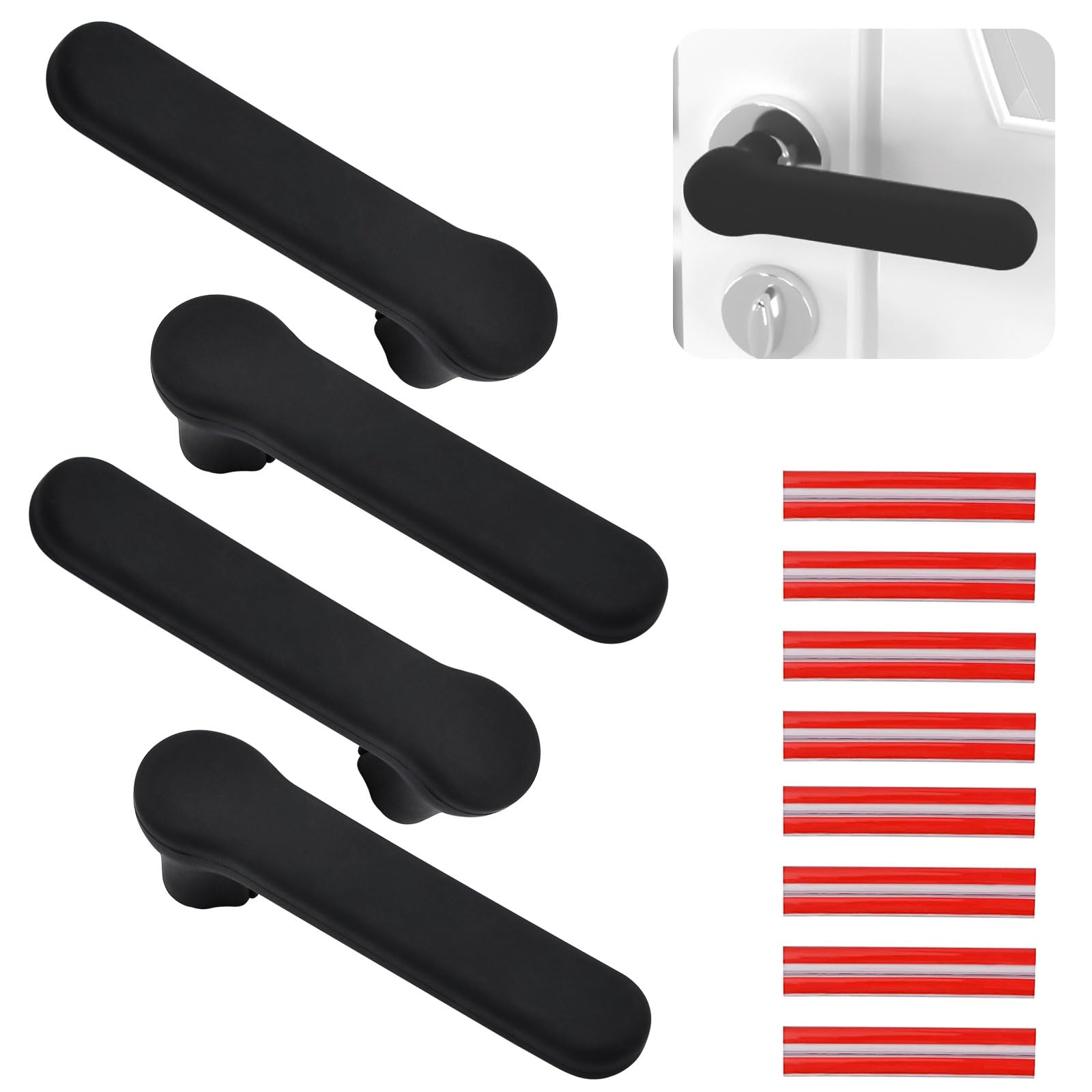 UFURMATE Door Handle Covers, 4Pcs Matte Black Silicone Door Handle Glove Covers Door Knob Covers Anti-Static Safety Door Lever Protectors for Flat Square Door Levers,150 * 45mm — image 1
