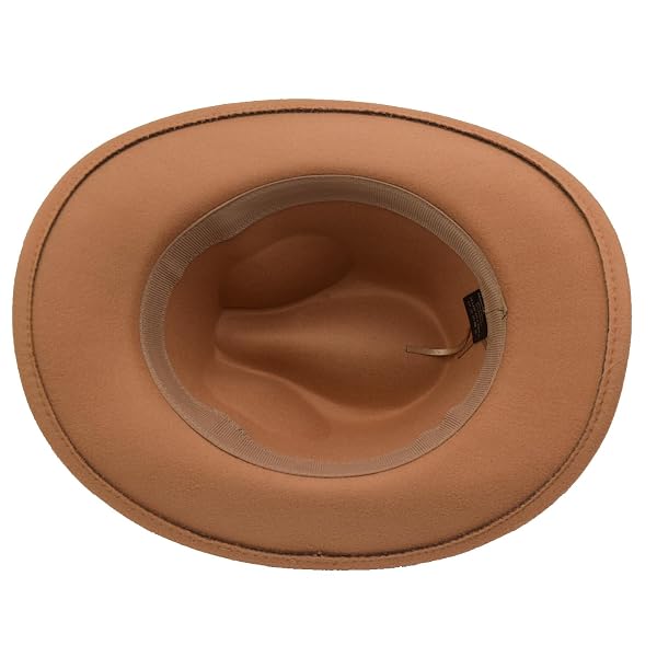 IFSUN UNISEX WESTERN COWBOY HAT FUR FELT COWGIRL HATS WIDE BRIM WITH BELT BUCKLE BEIGE