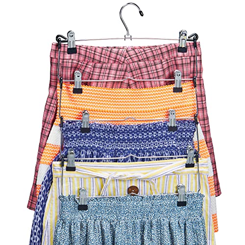 Zober 5Tier Skirt Hangers with Clips Metal, NonSlip Space Saving