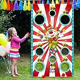 Carnival Party Decoration Supply Set, 8 Holes Carnival Clown Toss Game Banner with 3 Bean Bags and 9.8 ft Rope for Kids and Adults in Carnival Party Activities
