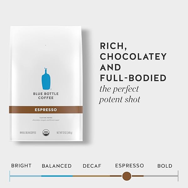 BLUE BOTTLE WHOLE BEAN ORGANIC COFFEE, ESPRESSO, DARK ROAST, 12 OUNCE BAG (PACK OF 1)