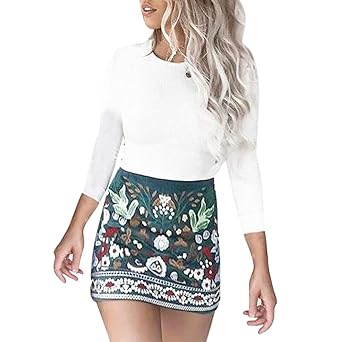 Kanpola Damen Frauen Rock High Taille Blumen gedruckt Kurze Tutu Bodycon Mini Kleid Röcke