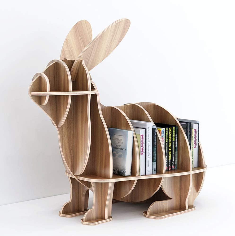 Rabbit Wooden Bookcase with Open Cubes and Shelves, Free Standing