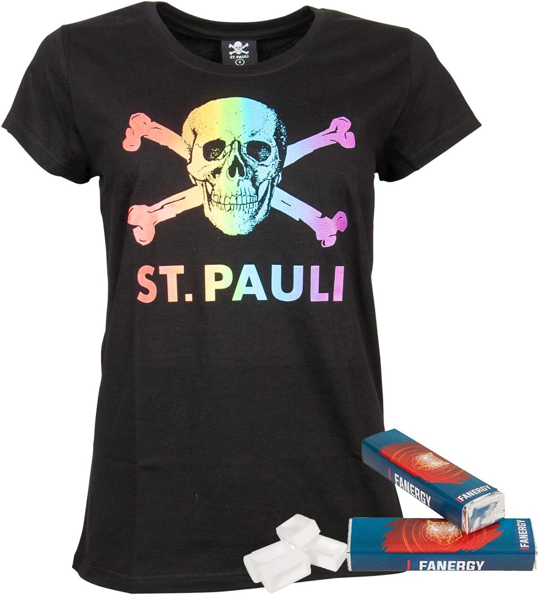 2x Fanergy Traubenzucker Fc St Pauli T Shirt Shirt Oberteil Aufdruck Totenkopf Regenbogen Kollektion 2020 Damen Frauen Schwarz Bekleidung T Shirts Tops