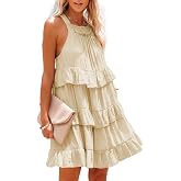 R.Vivimos Women's Summer Cotton Linen Mini Dress - Adjustable Straps, Sleeveless, Pockets, Loose Flowy Fit For Beach & Casual