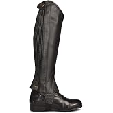 Ovation Women's Pro Leather Half Chaps - Premium Top Grain Leather Black Riding Chaps with Stretch Panels and Snap Closures