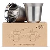 RECAPS 80ml Stainless Steel Espresso Cups Set - 2 Pack Double Wall 304 Stainless Steel Demitasse Cups 2.7oz (Small Cup)