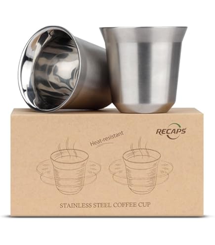 4 Espressotassen Aus Edelstahl – Doppelwandig Isoliert, Je 75 Ml, In Crimson Gold Ripple