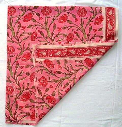 Panchal Creation 2.5 yard Indian Ethnic Cotton Handmade Voile Running Hand Block Print Hand Block Sanganeri Fabric for Dressmaking, Sewing, Crafting, Width- 44" Upholestry fabric by the yard pc-349