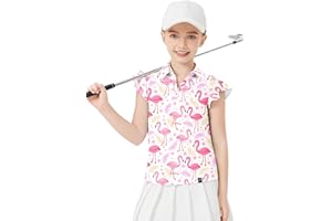 Soneven Girls Sleeveless Golf Polo Shirts V Neck Ruffle Sleeve Tennis Shirts Pickleball Golf Tank Tops for Age 4-16 Years