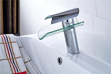 SAILUN Wasserfall Armatur Wasserhahn Glas Spüle Waschbeckenarmatur für Bad Waschtischarmatur Badarmatur Badezimmer Küchen (B 