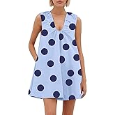 Lenader Women's Sleeveless Babydoll Tank Mini Dress Scoop Neck Ruched Bubble Dress with Pockets Short Summer Party Dresses